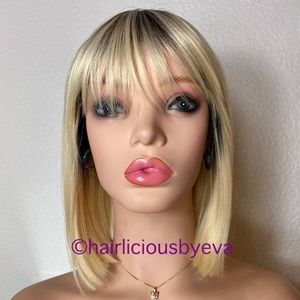 Blonde bob wig ombré black with bangs straight